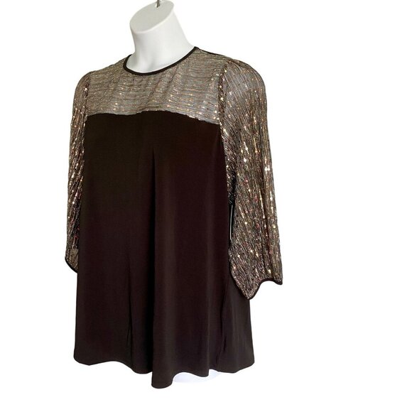 Cure. Black Sequin Top With 3/4 Sleeves Rayon Spandex Blend Women's 2XL NEW - Picture 4 of 12